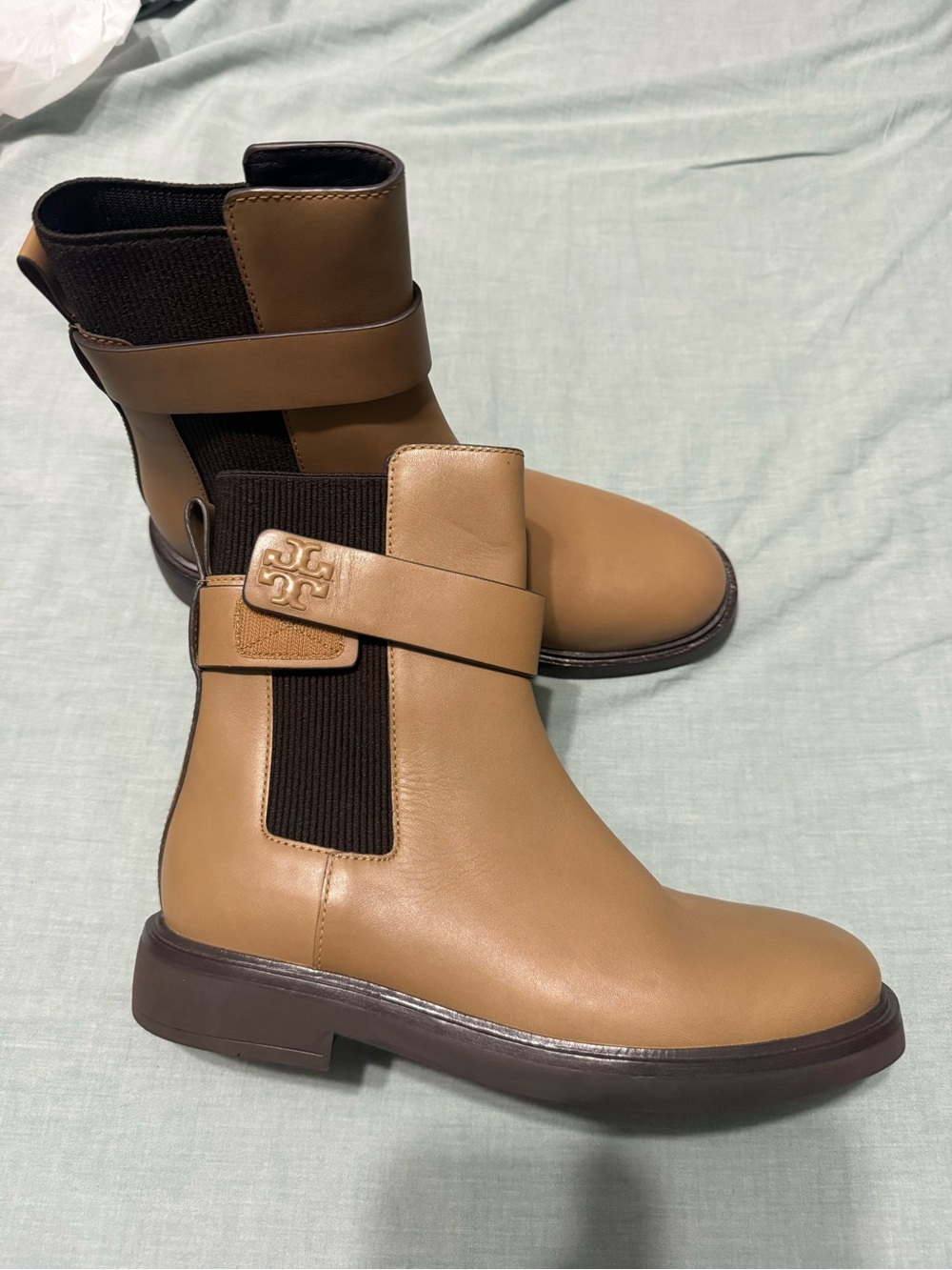 Tory Burch Woman’s Double T buckled Chelsea Boots - Strap Detail